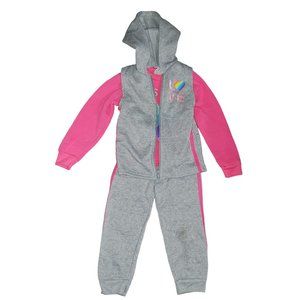 Diva Size 4T 3 Piece Outfit Sweatshirt, Vest & Sweatpants Pink and Gray